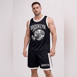 Brooklyn Graphic Basketball Jersey Shorts Set. NWT
